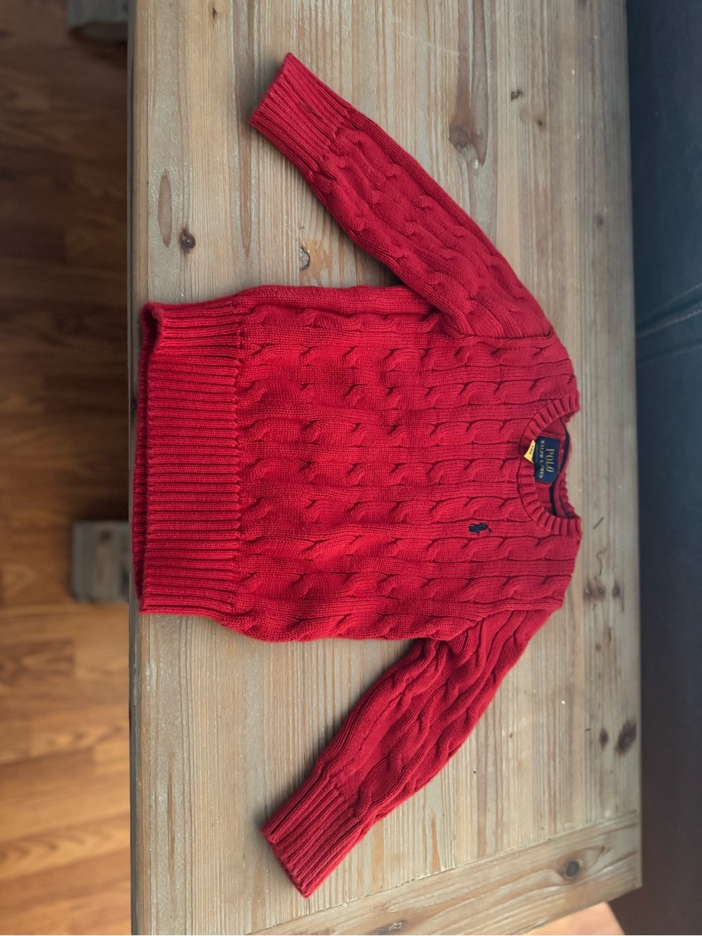 Polo by Ralph Lauren Red Cable-Knit Crew Sweater with Embroidered Pony